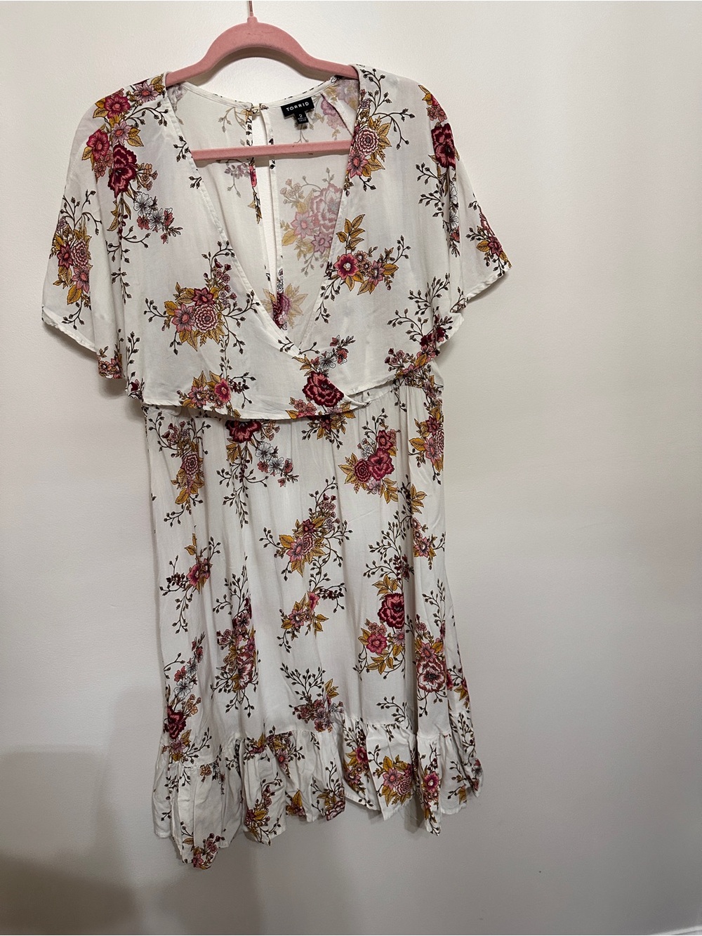 torrid White Floral Midi Dress with Pink & Mustard Blooms